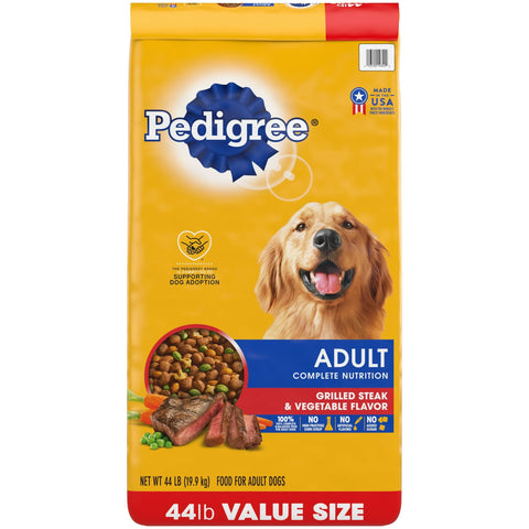 PEDIGREE Complete Nutrition Grilled Steak & Vegetable Flavor Dry Dog Food for Adult Dog, 44 lb. Bag